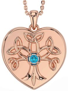 Topaz Rose Gold Silver Celtic Tree of Life Trinity Knot Heart Necklace