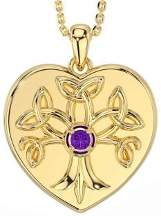 Amethyst Gold Silver Celtic Tree of Life Trinity Knot Heart Necklace