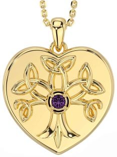 Alexandrite Gold Silver Celtic Tree of Life Trinity Knot Heart Necklace