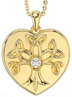 Diamond Gold Silver Celtic Tree of Life Trinity Knot Heart Necklace