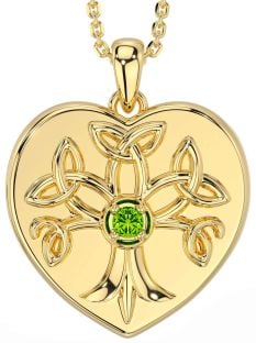 Peridot Gold Silver Celtic Tree of Life Trinity Knot Heart Necklace