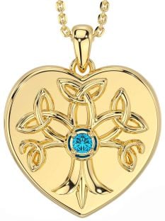 Topaz Gold Silver Celtic Tree of Life Trinity Knot Heart Necklace