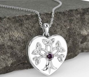 Alexandrite White Gold Celtic Tree of Life Trinity Knot Heart Necklace