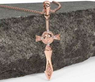 Diamond Rose Gold Celtic Warrior Sword Necklace