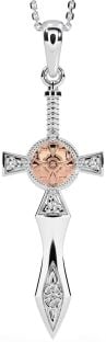 Diamant Rose Gold Silber keltisch Krieger Schwert Halskette