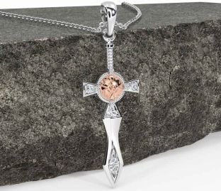 Diamond White Rose Gold Celtic Warrior Sword Necklace