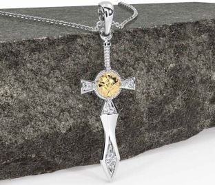 Diamond White Yellow Gold Celtic Warrior Sword Necklace