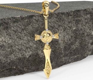 Diamond Gold Celtic Warrior Sword Necklace