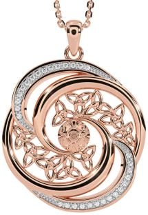 Diamond Rose Gold Silver Celtic Warrior Trinity Knot Necklace