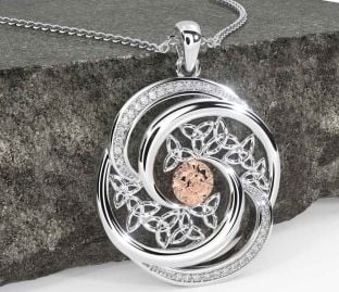 Diamond White Rose Gold Celtic Warrior Trinity Knot Necklace