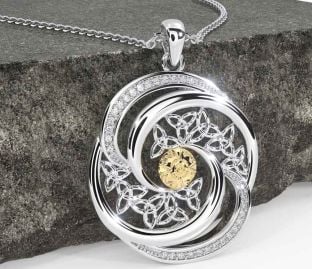 Diamond White Yellow Gold Celtic Warrior Trinity Knot Necklace