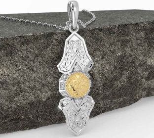 Diamond White Yellow Gold Celtic Warrior Necklace
