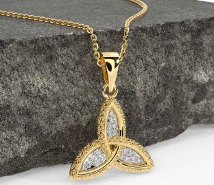 Diamond Gold Silver Celtic Trinity Knot Necklace