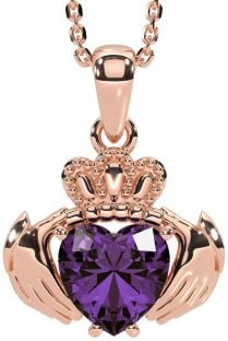 Alexandrite Rose Gold Silver Claddagh Necklace