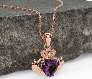 Alexandrite Rose Gold Silver Claddagh Necklace