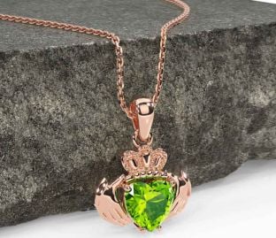 Peridot Rose Gold Silver Claddagh Necklace