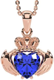 Sapphire Rose Gold Silver Claddagh Necklace