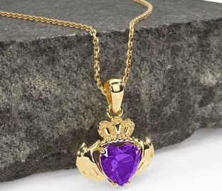 Amethyst Gold Silver Claddagh Necklace