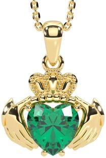 Emerald Gold Silver Claddagh Necklace