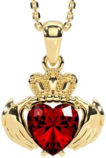 Garnet Gold Silver Claddagh Necklace