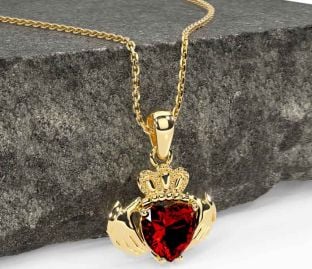 Garnet Gold Silver Claddagh Necklace