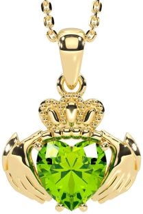 Peridot Gold Silver Claddagh Necklace