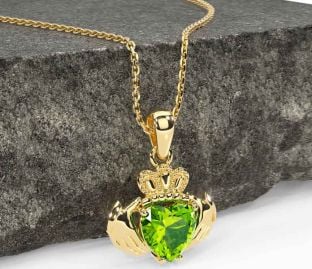 Peridot Gold Silver Claddagh Necklace