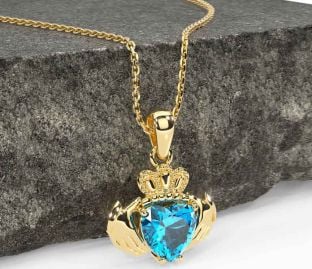 Topaz Gold Silver Claddagh Necklace