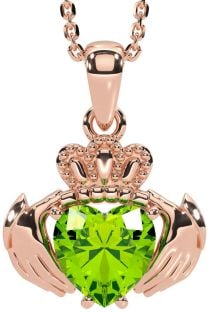 Peridot Rose Gold Claddagh Necklace
