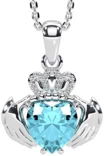 Aquamarine Silver Claddagh Necklace