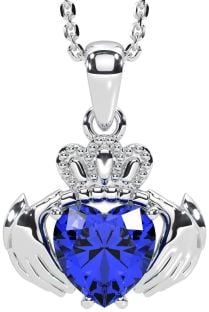 Sapphire Silver Claddagh Necklace