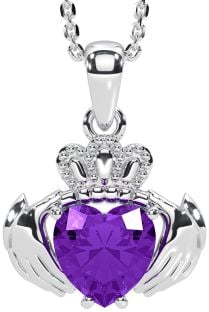 Amethyst White Gold Claddagh Necklace