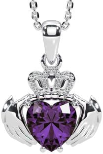 Alexandrite White Gold Claddagh Necklace