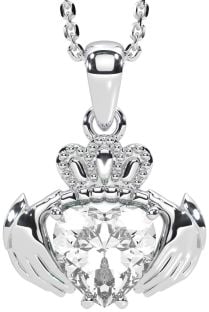 Diamond White Gold Claddagh Necklace