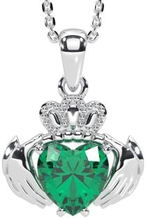 Emerald White Gold Claddagh Necklace
