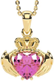 Pink Tourmaline Gold Claddagh Necklace