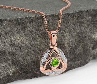 Diamond Peridot Rose Gold Silver Celtic Trinity Knot Necklace