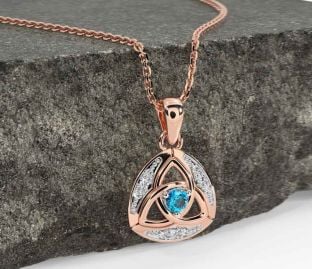 Diamond Topaz Rose Gold Silver Celtic Trinity Knot Necklace