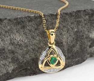 Diamond Emerald Gold Silver Celtic Trinity Knot Necklace