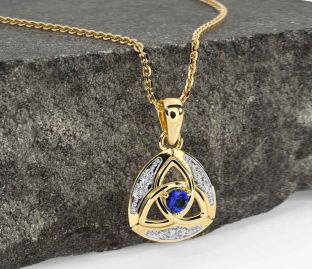 Diamond Sapphire Gold Silver Celtic Trinity Knot Necklace