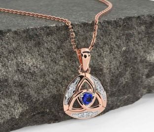 Diamond Sapphire Rose Gold Celtic Trinity Knot Necklace