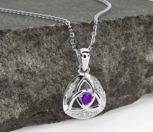 Diamond Amethyst Silver Celtic Trinity Knot Necklace