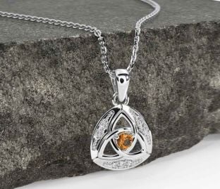 Diamond Citrine Silver Celtic Trinity Knot Necklace