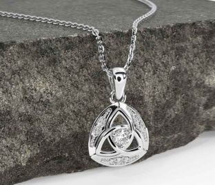 Diamond Silver Celtic Trinity Knot Necklace