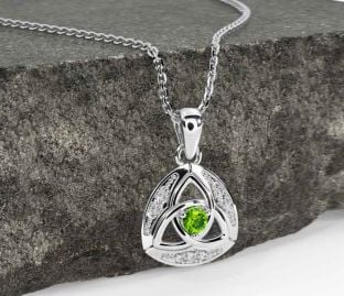Diamond Peridot Silver Celtic Trinity Knot Necklace