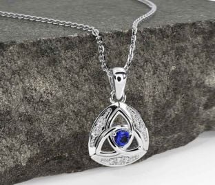Diamond Sapphire Silver Celtic Trinity Knot Necklace