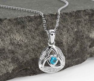 Diamond Topaz Silver Celtic Trinity Knot Necklace