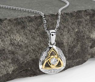 Diamond Gold Silver Celtic Trinity Knot Necklace