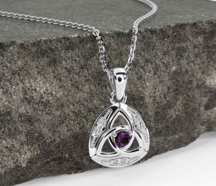 Diamond Alexandrite White Gold Celtic Trinity Knot Necklace