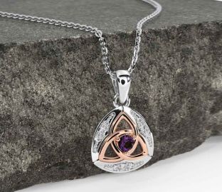 Diamond Alexandrite White Rose Gold Celtic Trinity Knot Necklace